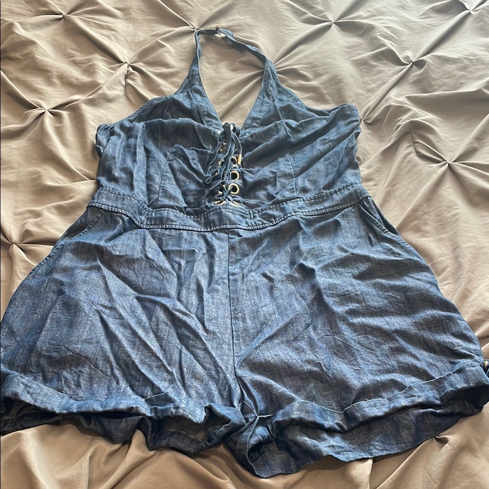 bebe Blue Denim Jumpsuit